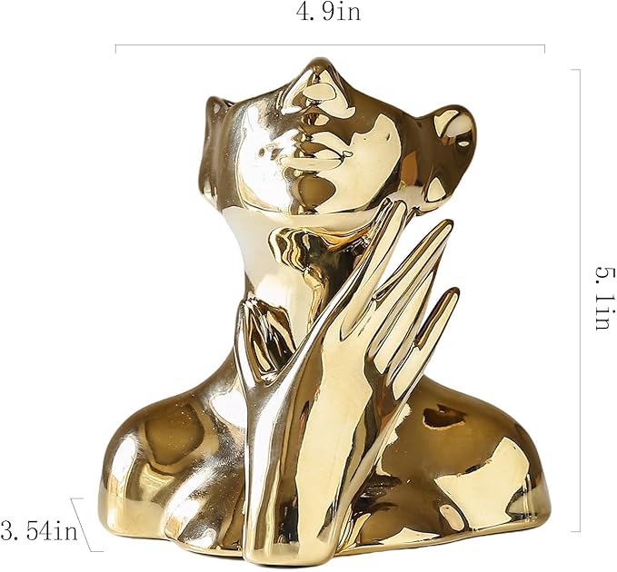 BrownLove Golden Ceramic Face Vase, Modern Golden Decorative Art Vase, Bookshelf Placed On The Desktop, Small Living Room, Office and Bedroom-VerdiqueGarden