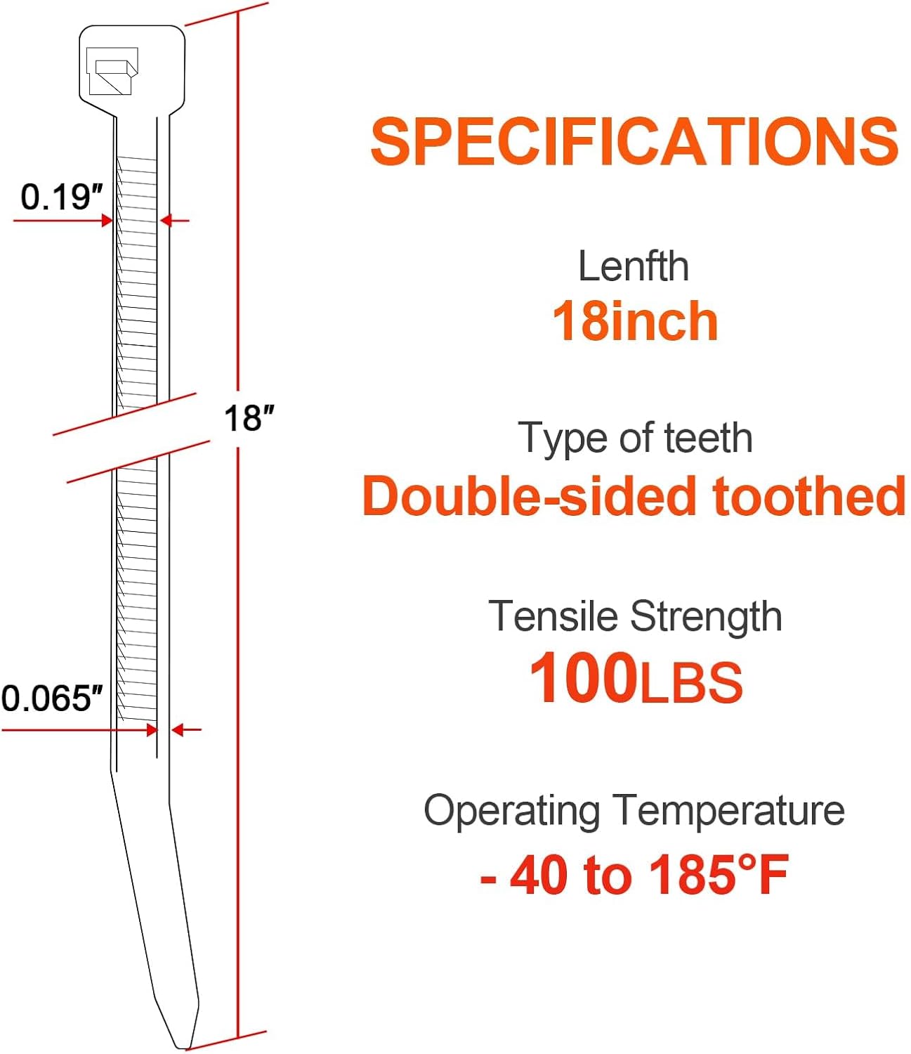 18 Inch Zip Ties Double Sided Toothed,100 LBS Tensile Strength Heavy Duty Cable Wire Ties With Self-Locking Adjustable More Durable Nylon Tie Wraps for Indoor Outdoor（200 Pack）-VerdiqueGarden
