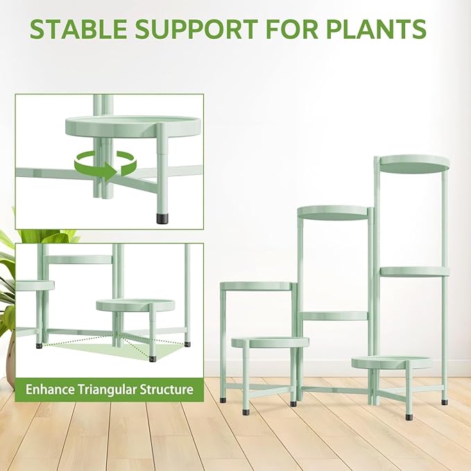 iDavosic.ly 7 Tier Large Plant Stand Indoor, 10 Inch Wide Tall Corner Metal Plant Stands Outdoor for Multiple Plants, Folding Tiered Flower Display Holder Rack Shelf, Light Green-VerdiqueGarden