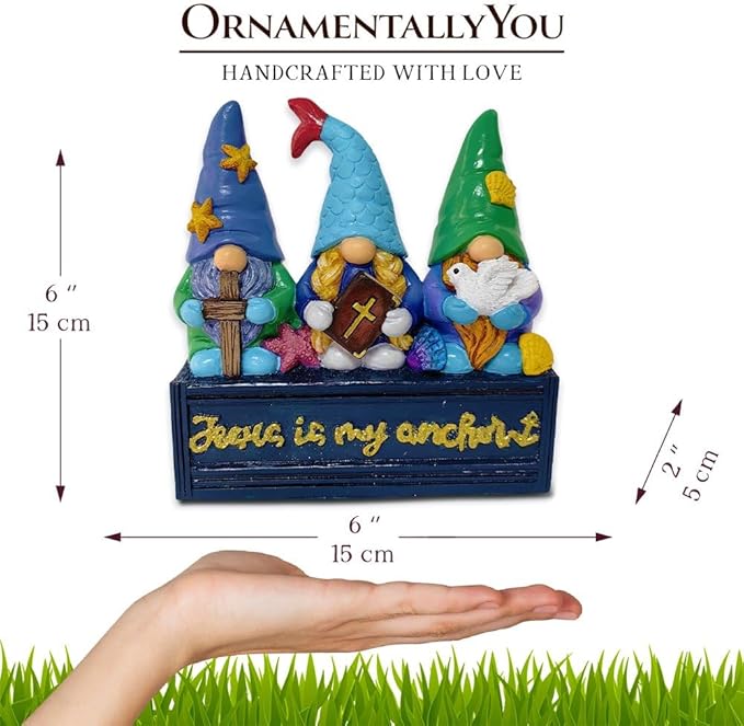 Spring & Summer-Themed Garden Statues – Adorable Outdoor Decor for Lawn, Patio & Porch (Nautical Themed Religious Gnome Figurine, Jesus is My Anchor 6" Beach House Statue)-VerdiqueGarden