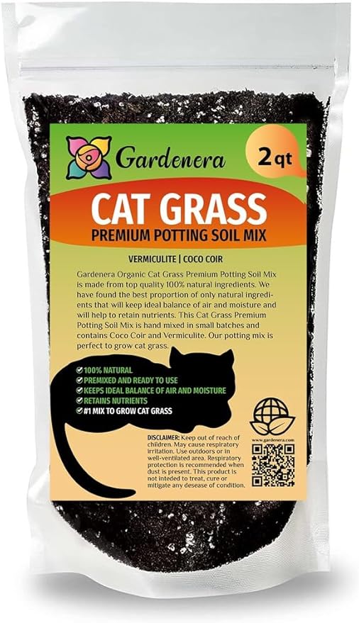 Organic Cat Grass Growing Medium by Gardenera - Create a Safe and Healthy Environment for Your Cat - 2 QUARTS-VerdiqueGarden