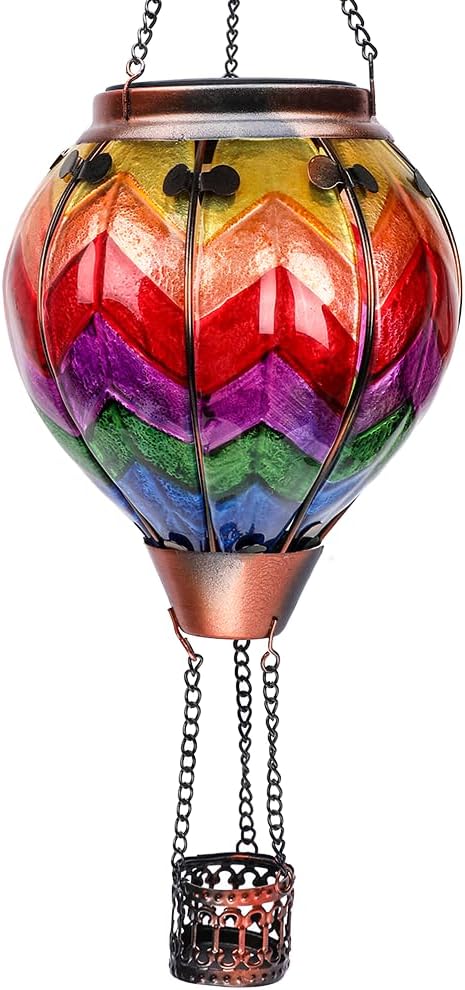 Hot Air Balloon Solar Lantern with Flickering Flame Hanging Solar Lanterns Outdoor Lights Waterproof Lanterns Decorative Garden Patio Yard Party Decor Wavy-Colorful + Sunflower-VerdiqueGarden