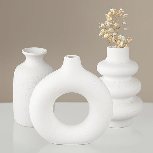 Ceramic Vase Set of 3, Small Flower Vase for Home Decor, Decorative Vases for Pampas Grass & Dried Flowers, Living Room, Bedroom, Bathroom, Shelf Centerpiece Table Decorations-VerdiqueGarden