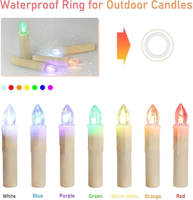 Colorful Christmas Tree Candle Lights Battery Powered Remote Control LED Taper Candles with Clips Electric Fake Candles for Halloween Garden Holiday Wedding Parties Decor (30 PCS,Colorful)-VerdiqueGarden