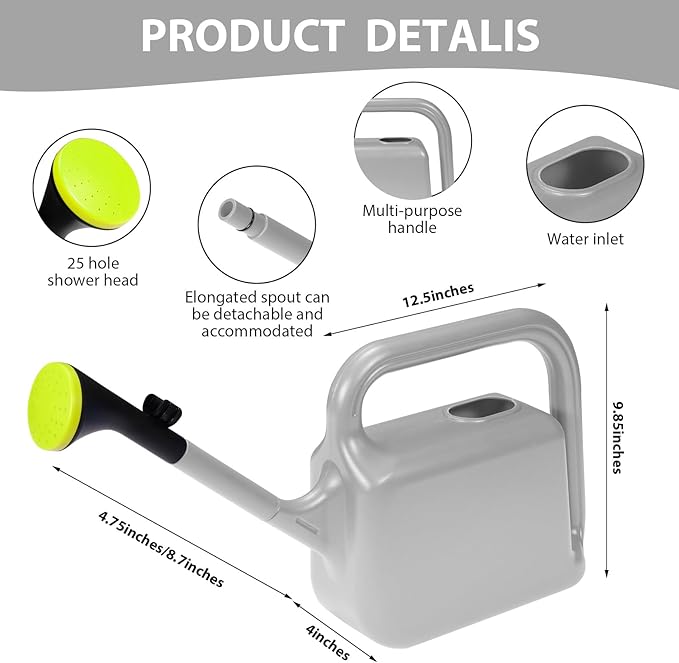 Outdoor Watering Can for Plants Indoor Watering Can for Houseplants 3/4 Gallon 3L (Grey)-VerdiqueGarden