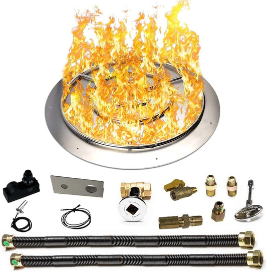 Stainless Steel Fire Pit Burner Pan & Ring Deluxe Kit for Liquid Propane, 36-Inch Pan, 30-Inch Ring, 250,000 BTU Max-VerdiqueGarden