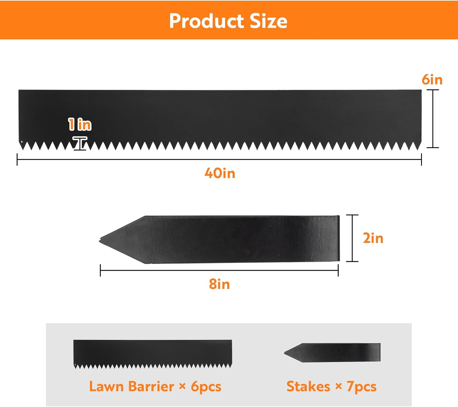 Steel Landscape Edging 40" Lx6 H, 6pcs Metal Landscape Edging with 7 Stakes, 20Ft Easy-to-Install Garden Edging for Flexible Bend, No-Dig Lawn Edging Border for Yard Pathway Forestry, Black-VerdiqueGarden