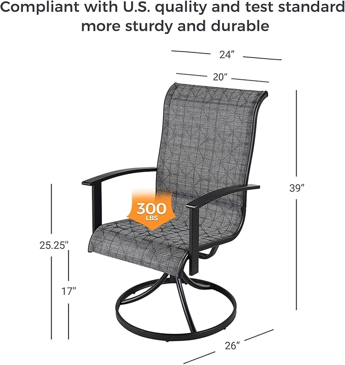 Grand patio Outdoor Swivel Dining Chairs 6-Piece Patio Dining Chair Set Mesh Sling Patio High Back Swivel Rockers, Black & Grey Plaid-VerdiqueGarden