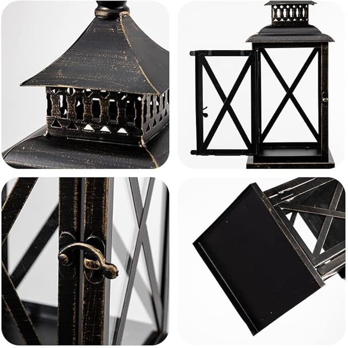 DECORKEY Lantern Decorative Indoor & Outdoor, Large Hanging Candle Lanterns Home Decor, Vintage Metal Candle Holders for Front Porch Patio Wedding Party, Halloween Christmas Decorations (Black)-VerdiqueGarden