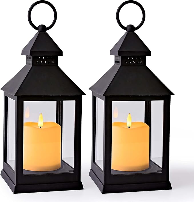 Vintage Lantern Decorative LED Flickering Flameless Candle with Timer, Battery Powered LED Decorative Hanging Lanterns for Indoor Outdoor Garden Yard Home Decor(2 Pack)-VerdiqueGarden