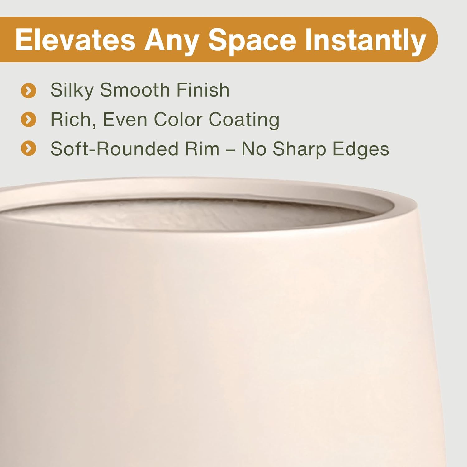 12.5" H x 11.4" D Corso Fiberstone Round Tapered Planter with Drainage Hole, Smooth Finishes, Weather Resistant for Indoor and Outdoor Use (Kilim Beige, 9" Pot Opening)-VerdiqueGarden