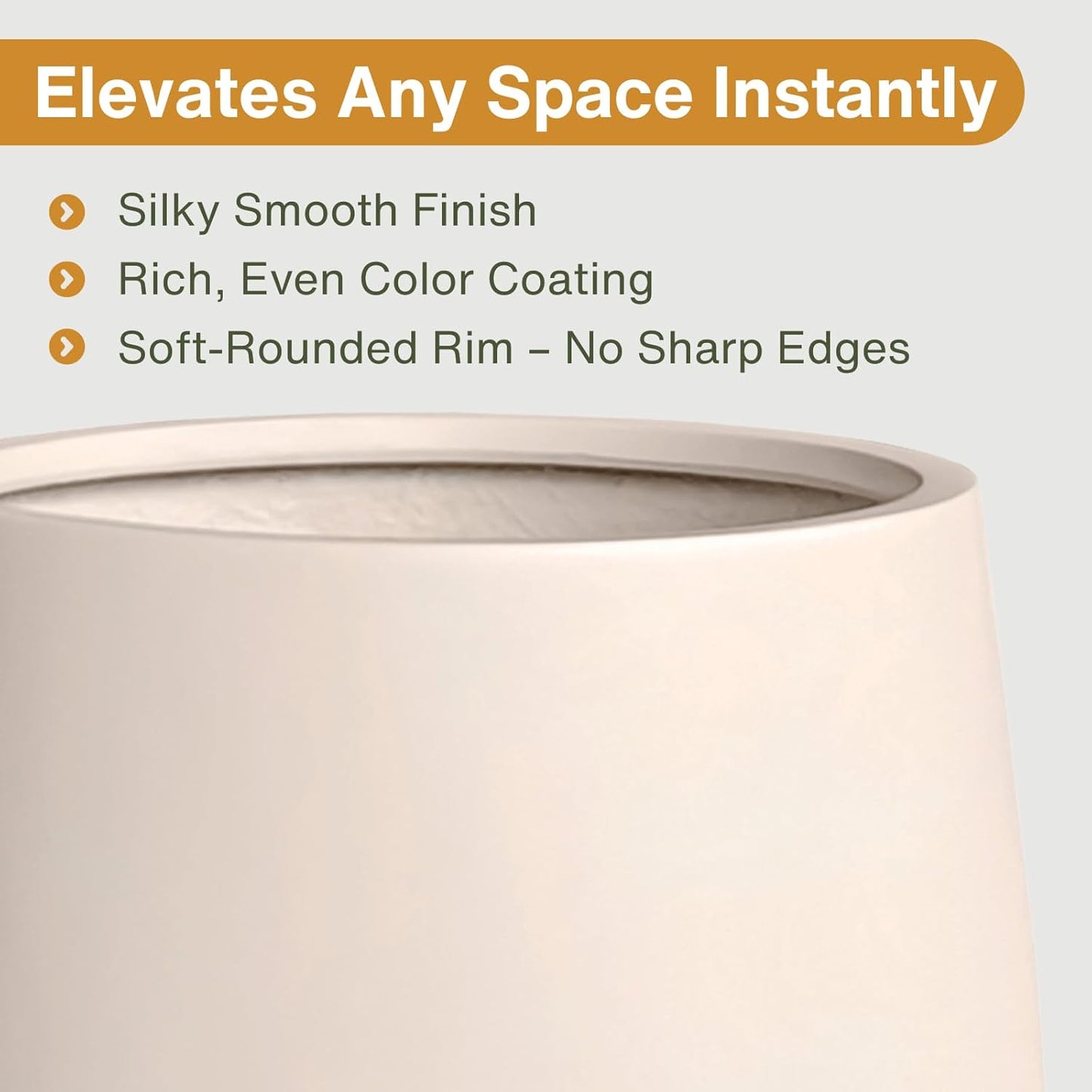 21" H x 19" D Corso Fiberstone Round Tapered Planter with Drainage Hole, Smooth Finishes, Weather Resistant for Indoor and Outdoor Use (Kilim Beige, 15" Pot Opening)-VerdiqueGarden