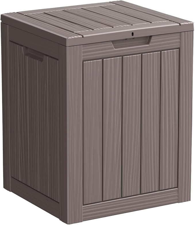 28 Gallon Resin Deck Box, Lockable Patio Outdoor Storage Box for Furniture, Garden Tools and Tools Storage, Waterproof Outside Storage Boxes - Grey-VerdiqueGarden
