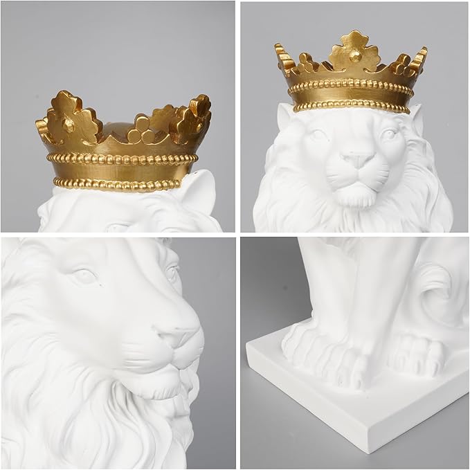 LCdecohome Sculptures Home Decor Lion Statue 15 Inch White Lion Decoration for Living Room 8.5 * 5.5 * 15 Inch-VerdiqueGarden