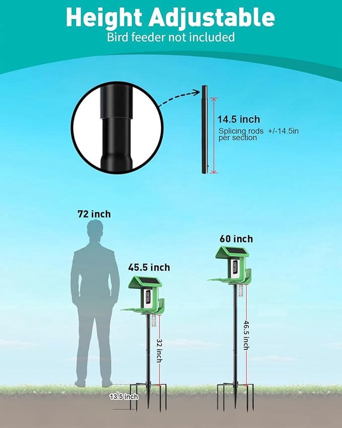 Bird Feeder Pole – 60 Inch Height Bird House Pole with 1-Inch Dia Heavy Duty for Birdfeeders, Feeding Stand with Mount Kit for Outdoor, Slip-Fit Connection-VerdiqueGarden