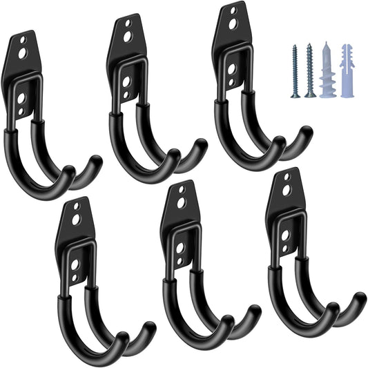 Heavy Duty Garage Hooks 6 Pack, J Shaped Hanger, Wall Mounted Storage System, Power and Garden Tool Organizer, for Hanging Ladders, Bikes Tires, Hose, Bulk Items-VerdiqueGarden
