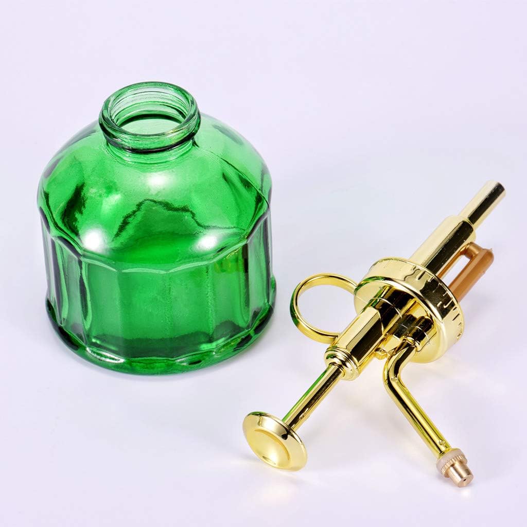 Glass Plant Mister Spray Bottle, 6.5" Green Glass Water Spray Bottle with Gold Top Pump Small Watering Can, Small Plant Sprayer Mister for Indoor Outdoor House Plant, Green+Gold (Green+Gold B)-VerdiqueGarden