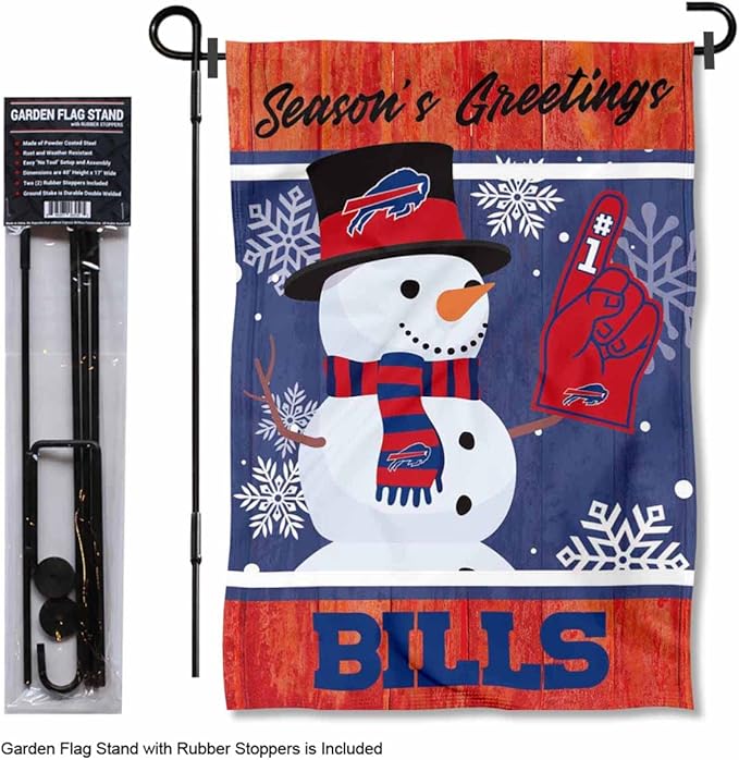 WinCraft Buffalo Bills Holiday Snowman Garden Flag and Flagpole Mount-VerdiqueGarden