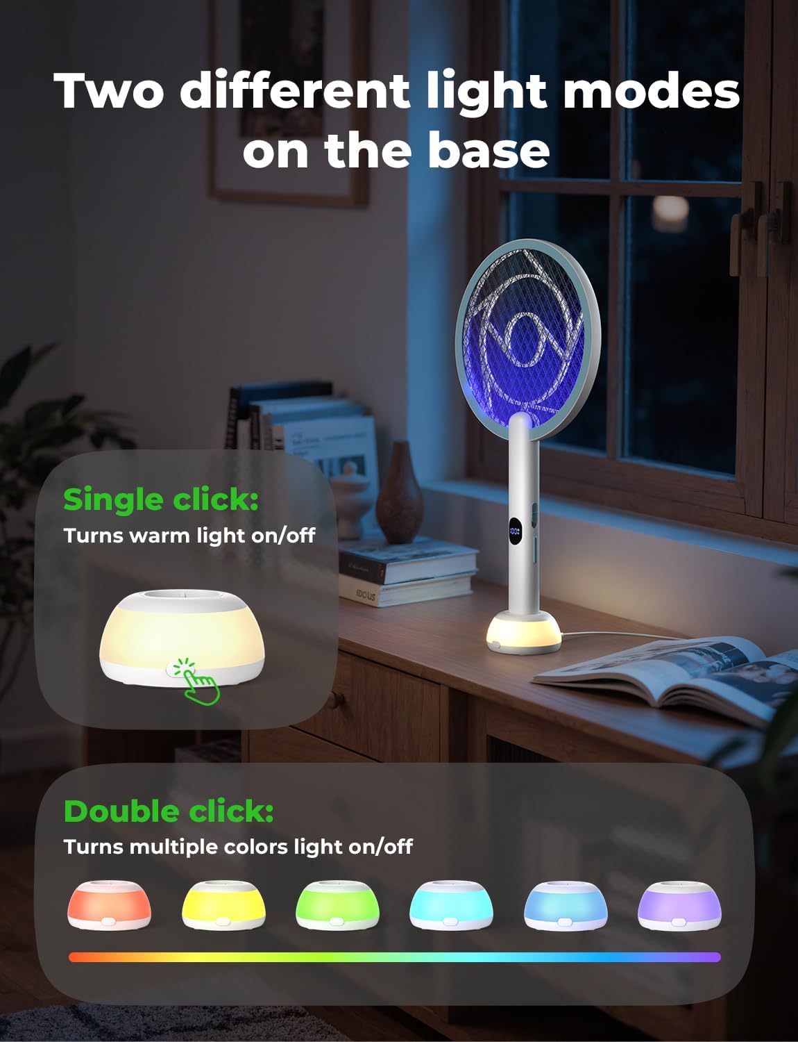 YISSVIC Electric Fly Swatter Bug Zapper Racket 4000V LED Screen Dual Modes Fly Zapper Rechargeable for Indoor Home Office Backyard Patio Camping-VerdiqueGarden