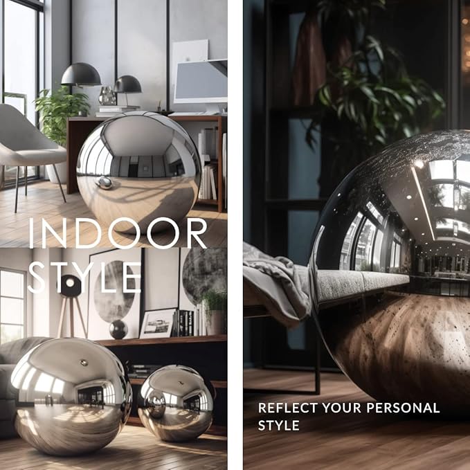 12 Inch Stainless Steel Gazing Globe,v2croft Hollow Ball Mirrored Surface Polished Shiny Sphere,Garden Stainless Steel Gazing Ball for Outdoor Lawn Pond Yard Ornament(Silver)-VerdiqueGarden