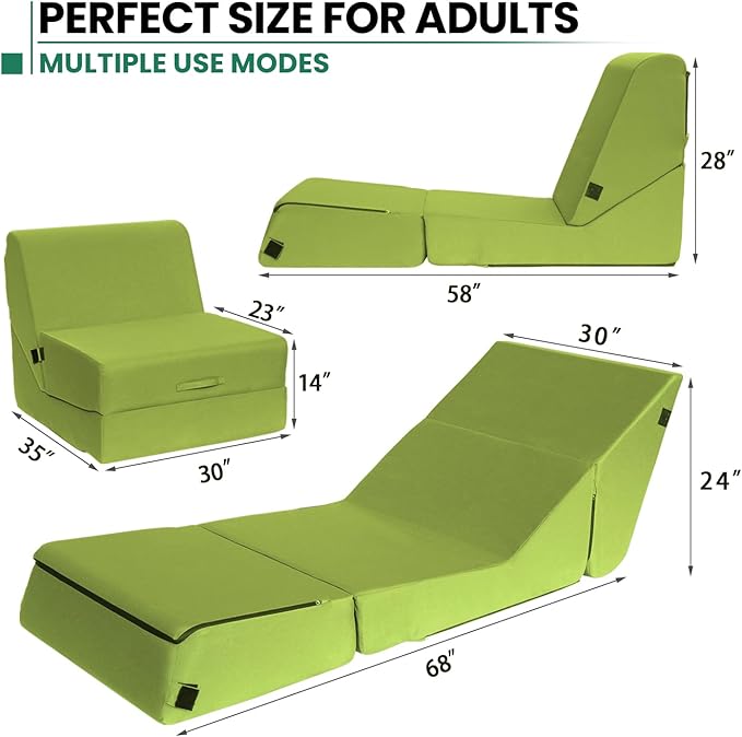 jela Outdoor Chaise Lounge, Waterproof Folding Sofa Bed Lounge Chair, UV Resistant Folding Lounge Chair with Machine Washable Cover, Soft Foam Patio Sofa Chairs Pool Lounge Chaise Chairs (Green)