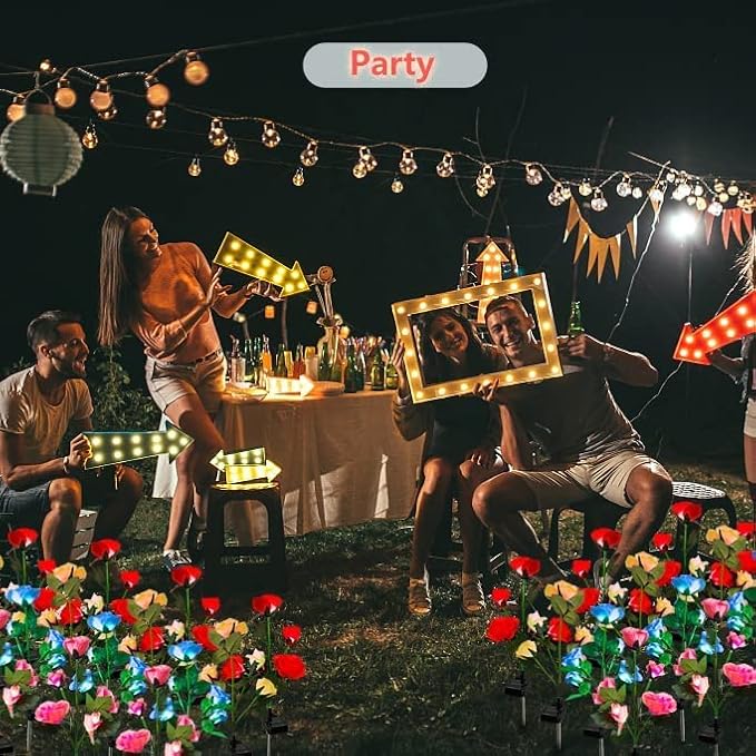 Solar Garden Lights Outdoor, 4 Pack Flower Lights for Outside, 16 Solar Lilies with Butterflies, Waterproof Garden Decor for Yard, Patio, Gifts for Women Mom (4 pcs 7-Color Rose)-VerdiqueGarden