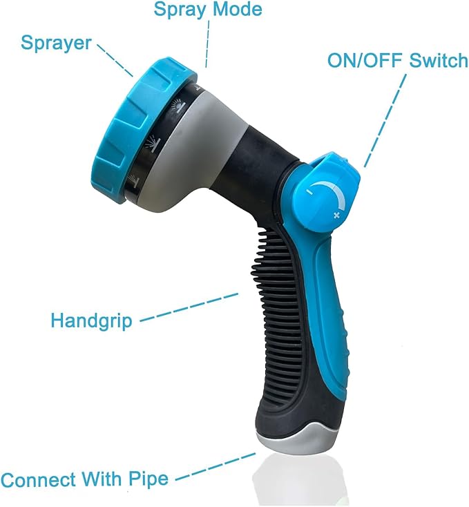 100Ft Non-Expandable Garden Hose, Flexible Water Hose with 10-Pattern Spray Nozzle, Lightweight Hose Pipe, Kink-Free, Leak-Proof, 3/4" Solid Metal Fittings-VerdiqueGarden