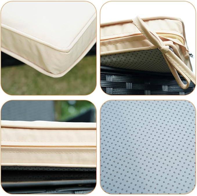 3-Pack Outdoor Patio Furniture Replacement Cushion Set–High-Elastic Sponge Cushions Fit 4-Piece Wicker Rattan Sofa, Loveseat & Chairs, 36x18x2 & 18x18x2, Waterproof, Fade-Resistant (Khaki)-VerdiqueGarden