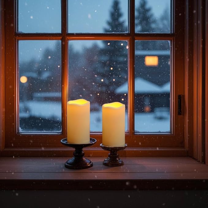 Waterproof Flameless Remote Control Candles 2PACK(D3''*H5.5'')Battery Operated Flickering LED Pillar Candle,plastic with 10-Key 24Hours Timer for Outdoor/Indoor Party Garden Lanterns Porch Ivory-VerdiqueGarden