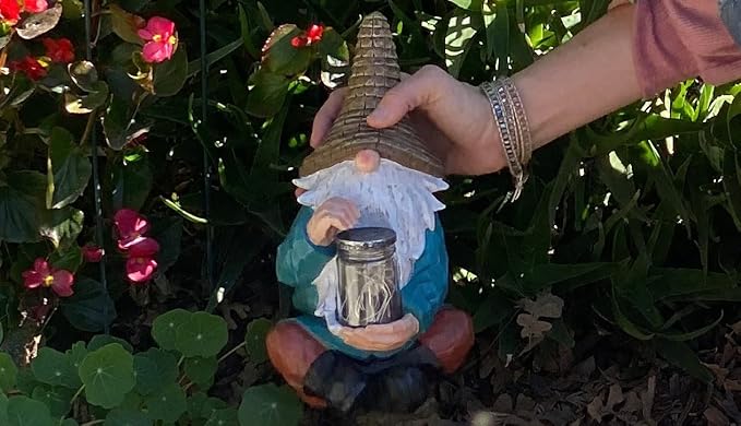 VP Home Firefly Jar Gnomes - Outdoor Garden Gnome with Solar Light - Durable Garden Decorations for Yard, Lawn, Patio - 10.5H x 7W x 5.5D - Weather-Resistant Gnome Statue-VerdiqueGarden