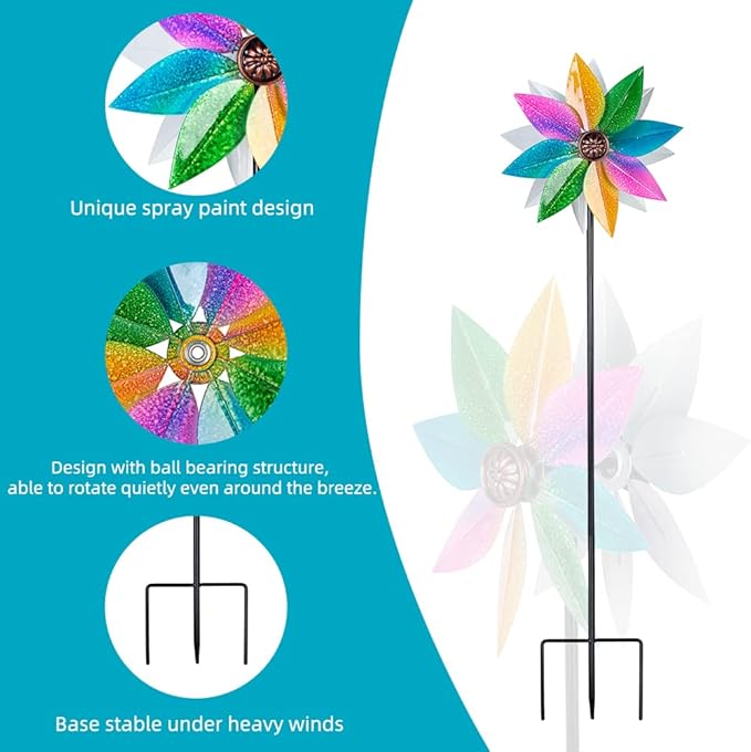 DREAMYSOUL Wind Spinners for Yard and Garden, 37" Wind Spinner Metal Colorful Kinetic Sculpture Spinners for Outdoor Patio Yard Lawn Garden Decorations (Double Blade)-VerdiqueGarden