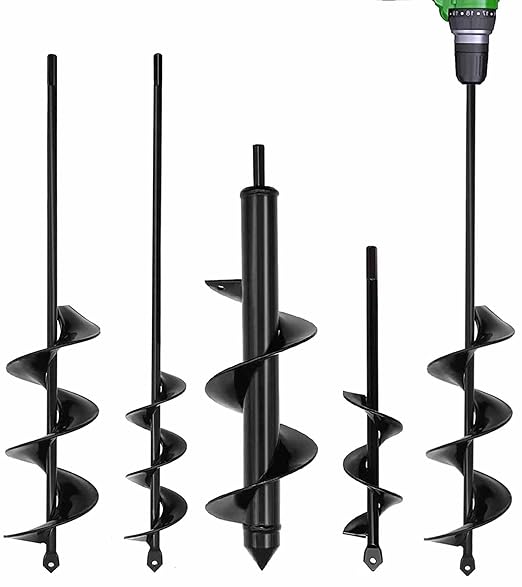 TCBWFY 4 Pack Garden Auger Spiral Drill Bits - 1.6"x9", 1.6"x16.5", 3"x16.5", 3"x12" - Heavy Duty Steel - Corrosion Resistant - Perfect for Post Holes, Earth & Lawn Augering,Planting Bulbs&Trees-VerdiqueGarden