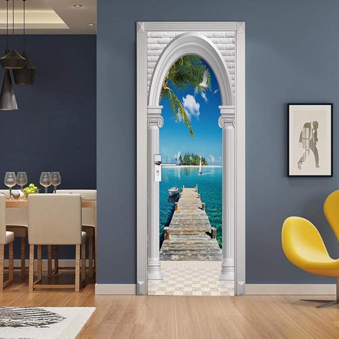 3D Door Stickers Murals Peel and Stick - Landscape - Door Wallpaper Self-Adhesive Door Decals Removable PVC Waterproof Door Poster for Bedroom Living Room Door Decoration 34.6" x 78.7"-VerdiqueGarden