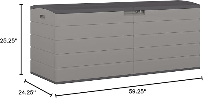 Suncast 120-Gal. All-Weather Patio Deck Box with Pad-Lockable Split Top Lid, Extra-Large Outdoor Storage Unit for Patio Furniture and Grill Tools, Made in the USA-VerdiqueGarden