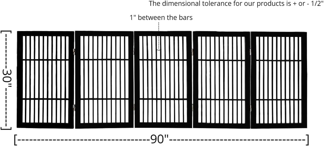 Pet Dog Gate Strong and Durable Freestanding Folding Acacia Hardwood Portable Wooden Fence Indoors or Outdoors by Urnporium (Black Pet Gate, 5 Panel 30" Tall)-VerdiqueGarden