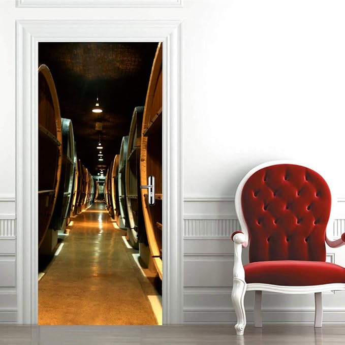 3D Door Stickers - Murals & Decals - Wine Cellar Theme - Removable, Waterproof PVC - Bedroom & Living Room - 37.4" x 82.7"-VerdiqueGarden
