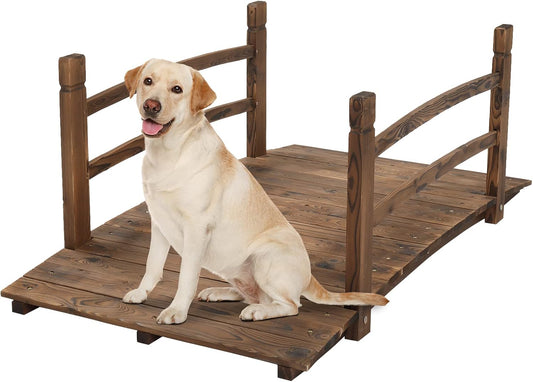 VINGLI 4 ft Garden Bridge, Arch Walkway Wooden Bridge with Safety Rails Carbonized Finished, Decorative Landscaping Footbridge for Koi Pond, Dry Creek Bed, Garden Pathway or Rustic Wedding Decor-VerdiqueGarden