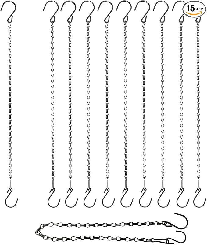15 Pack 25" BLK Storagehook Black Hanging Chains with Hooks for Hanging Bird Feeders Planters Baskets Billboards Lanterns Wind Chimes Ornaments-VerdiqueGarden
