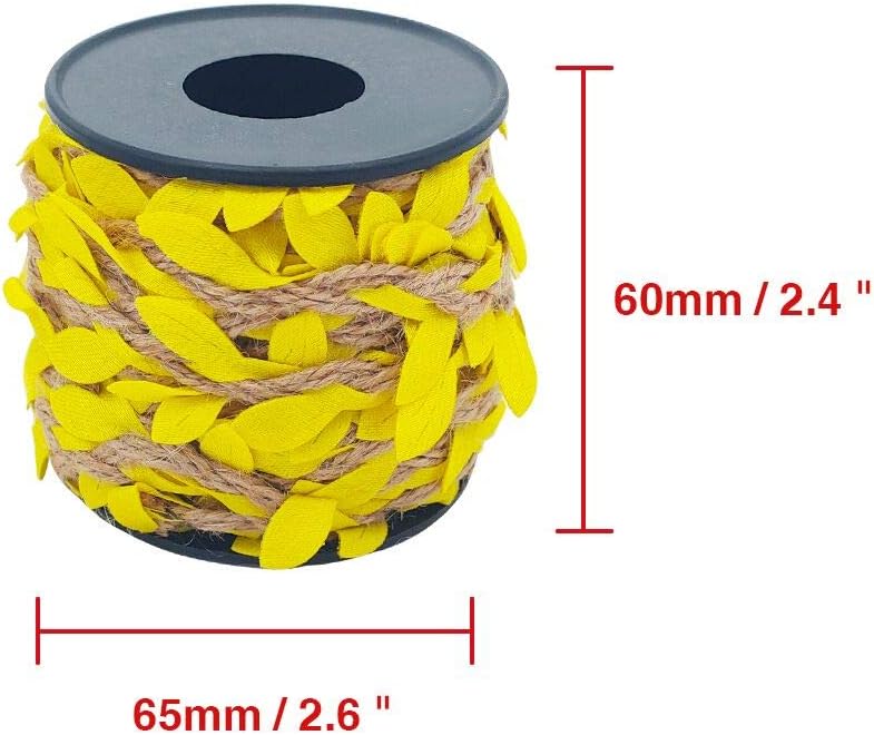 66 Feet Total Burlap Yellow Leaf Ribbon 2 Rolls 5mm Natural Jute Vine with Artificial Leaves Ribbon for Crafts Jungle Party Wedding Garden Home Decoration Twine-VerdiqueGarden