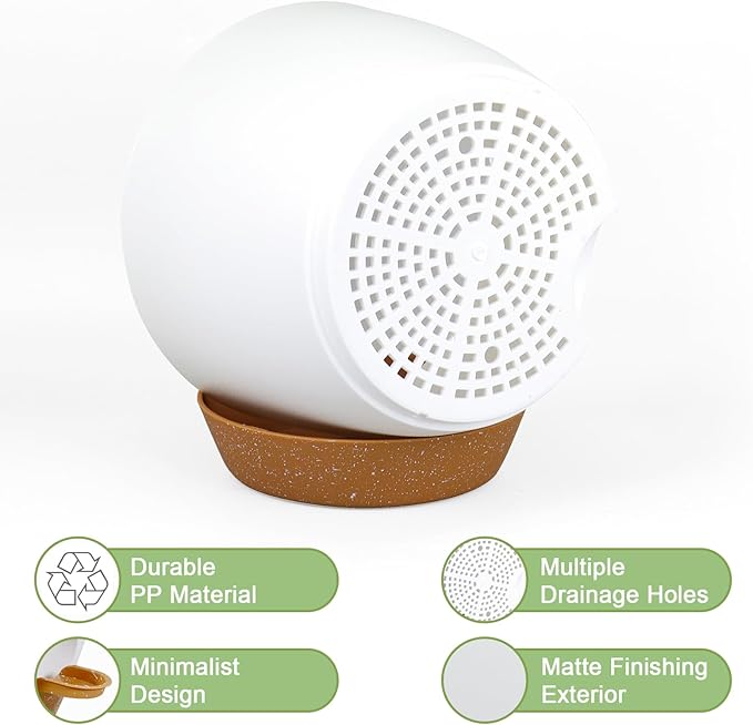 10/9/8 inch Medium Self Watering Pots, Planter, Plant Pots with Mesh Drainage Holes for Indoor Outdoor Garden Plants, Plastic Flower Pots with Removable Deep Reservoir, White with Brown-VerdiqueGarden