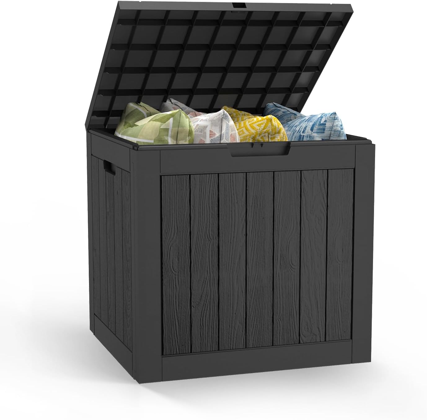 Mars Villa 31 Gallon Deck Box, Outdoor Storage Box Waterproof, Outside Resin Storage Bin for Outdoor Patio Furniture Cushions, Pool Supplies, Garden Tools, UV-Resistant and Weatherproof, Black-VerdiqueGarden