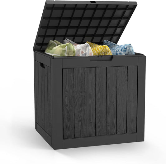 Mars Villa 31 Gallon Deck Box, Outdoor Storage Box Waterproof, Outside Resin Storage Bin for Outdoor Patio Furniture Cushions, Pool Supplies, Garden Tools, UV-Resistant and Weatherproof, Black-VerdiqueGarden
