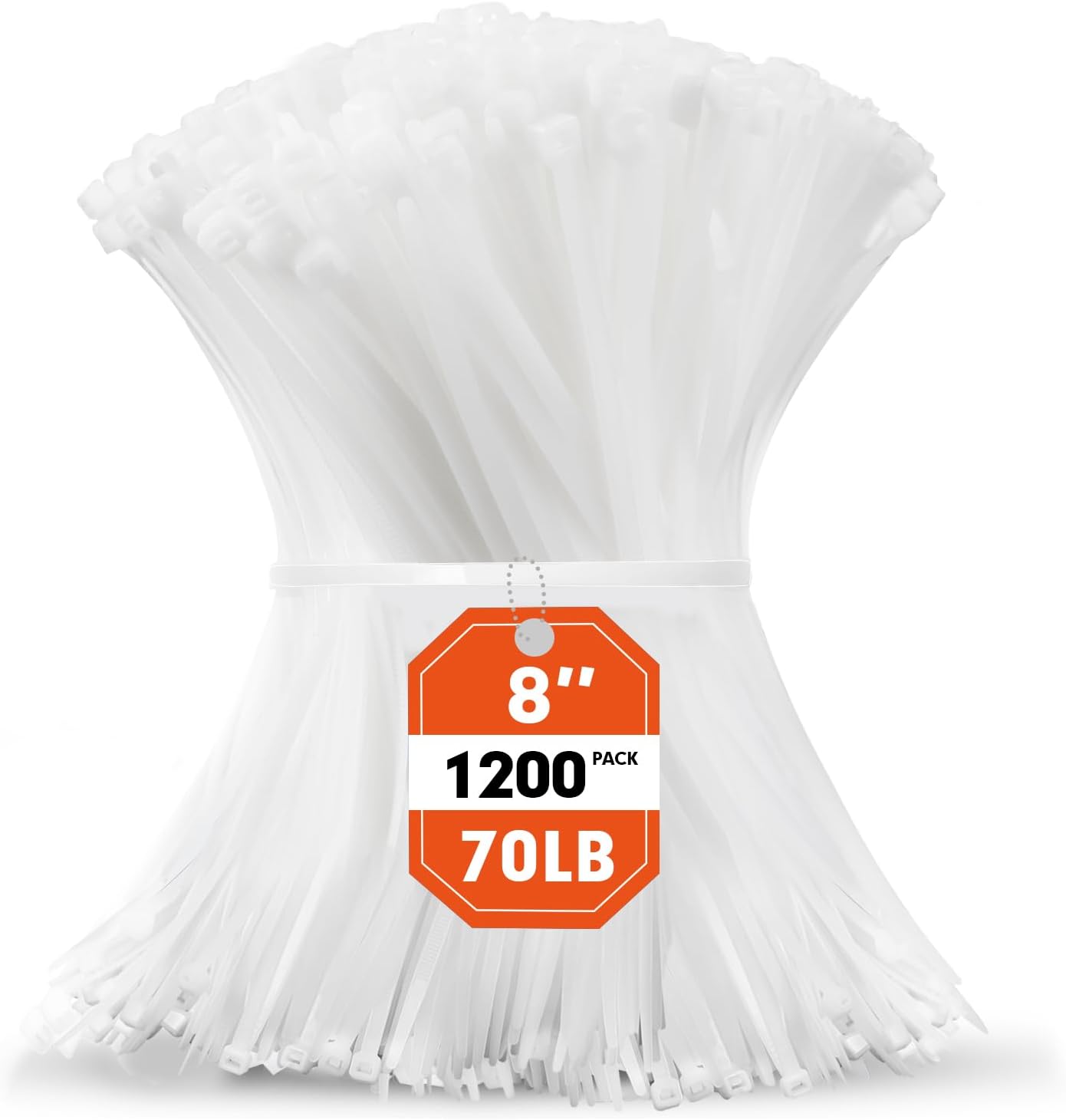 Zip Ties, RAZCC 1200pcs White Cable Zip Ties 8 Inch, Heavy Duty Plastic Wire Ties with 70lb Tensile Strength, Self-Locking White Nylon Tie Wraps for Indoor and Outdoor-VerdiqueGarden