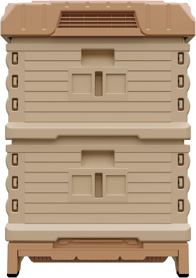 Ergo Insulated 10 Frame Bee Hive Set [NO Frames Included] (Double Deep, Tan Body Green Entrance)-VerdiqueGarden