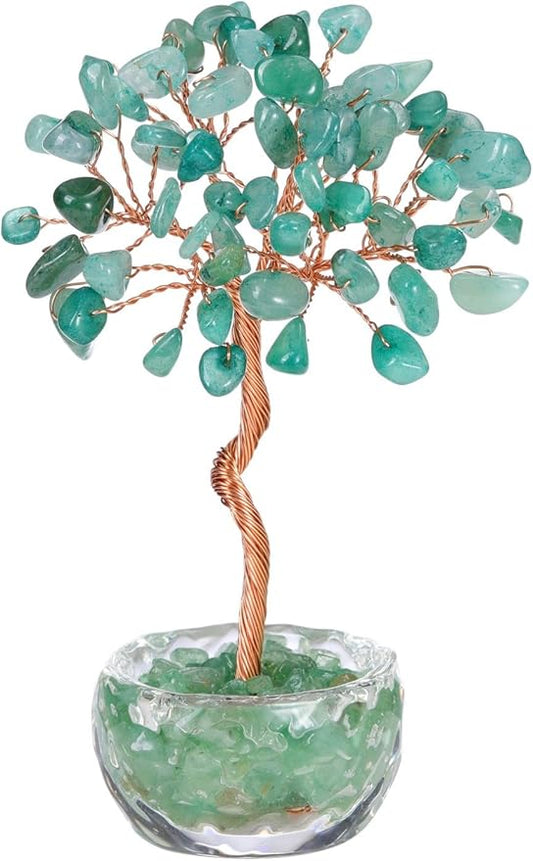 Jovivi Small Green Aventurine Crystal Tree, Natural Crystal Healing Stones Tree Glass Bowl Base Gemstone Money Trees Feng Shui Good Luck Home Desk Decor-VerdiqueGarden