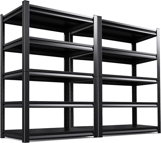 Garage Shelving 2500lb Heavy Duty Shelving Adjustable Metal Shelvings Garage Storage Shelves 5 Tier Utility Shelvin Unit Metal Shelf Rack for Basement Industrial Black 72''H*35.4''W*15.7''D,2 Pack-VerdiqueGarden