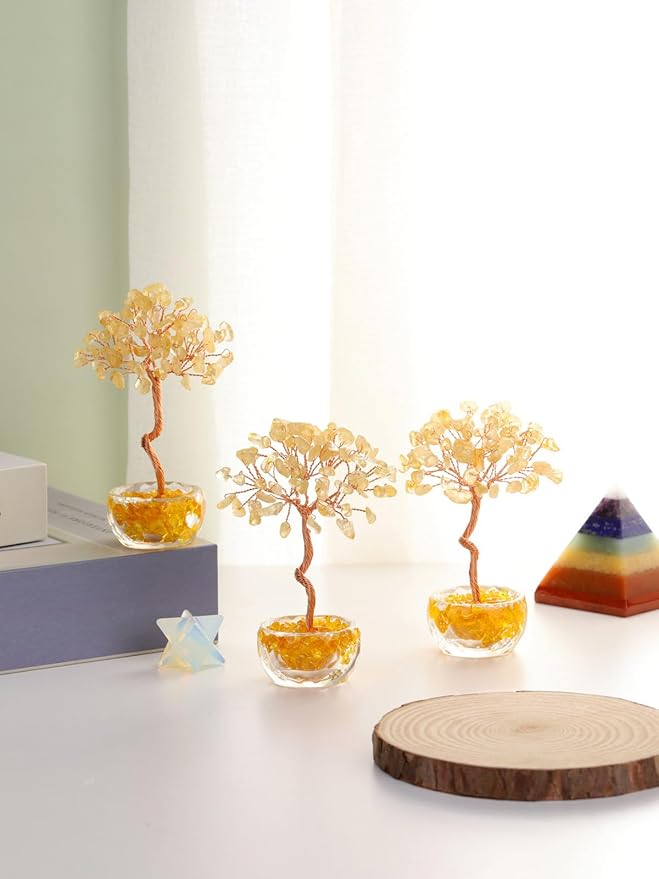 Jovivi Small Citrine Crystal Tree, Natural Crystal Healing Stones Tree Glass Bowl Base Gemstone Money Trees Feng Shui Good Luck Home Desk Decor-VerdiqueGarden