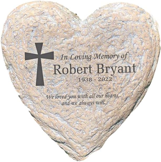 GiftsForYouNow Personalized Memorial Garden Stone for Loved One, Heart-Shaped 5 x 4 x 1.25 Inches, Resin-VerdiqueGarden