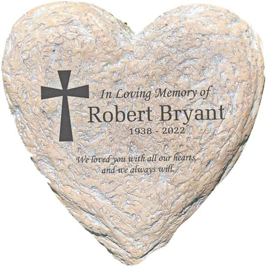 GiftsForYouNow Personalized Memorial Garden Stone for Loved One, Heart-Shaped 5 x 4 x 1.25 Inches, Resin-VerdiqueGarden