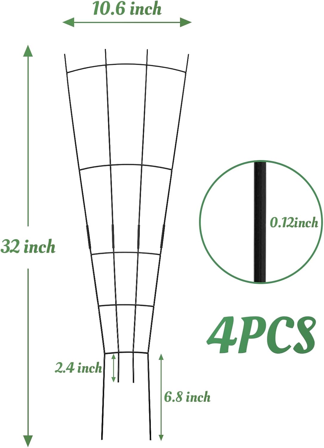 4 Pack 32'' Plant Trellis Indoor - Metal Trellis for Climbing Plants Indoor, Garden Trellis for Climbing Plants Outdoor Houseplants Flowers Vine Ivy, Fan Shape, Black-VerdiqueGarden